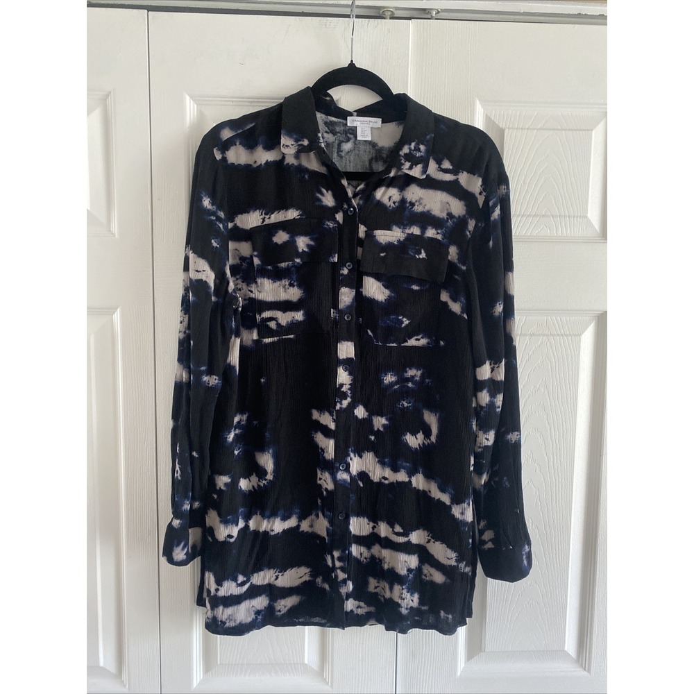 Carolina Belle‎ Tie Dye Button Down Tunic Womens Size S Black Blue Top Relaxed